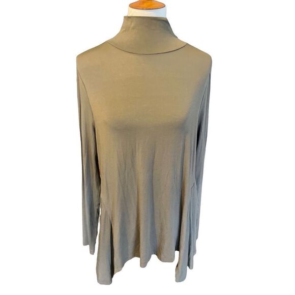 G by Giuliana Women's Turtleneck Fit Flare Tee Long Sleeve Flowy Top Brown Large - Picture 5 of 9
